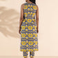 trueBrowns Yellow Cotton Ikat Sleeveless Kurta Pant Set | Swadesiicart