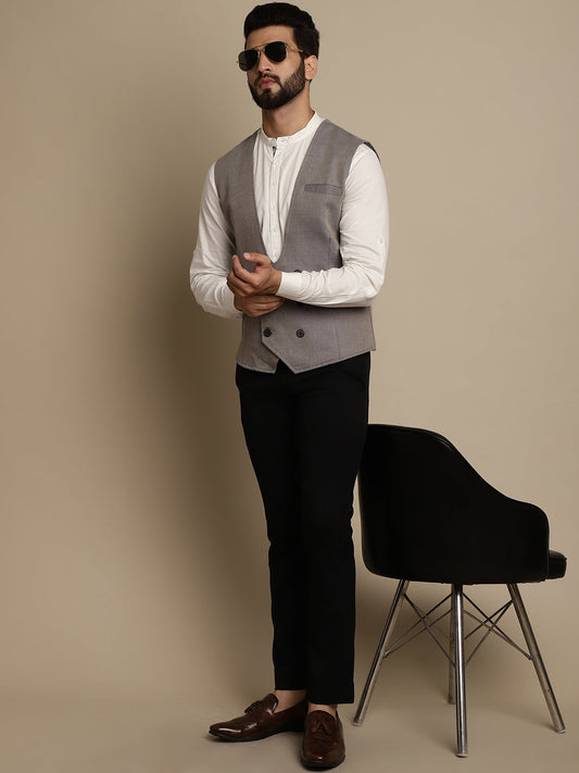 Even Apparels Men's Grey Double Breast Waistcoat | Swadesiicart