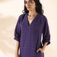 trueBrowns Purple Cotton Dobby Slit Dress | Swadesiicart