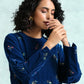 trueBrowns Blue Embroidered Velvet Puff Sleeve Kurta | Swadesiicart