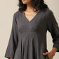 trueBrowns Slate Grey Slub Texture Overlap Pleat Kurta Pant Set | Relove | Swadesiicart