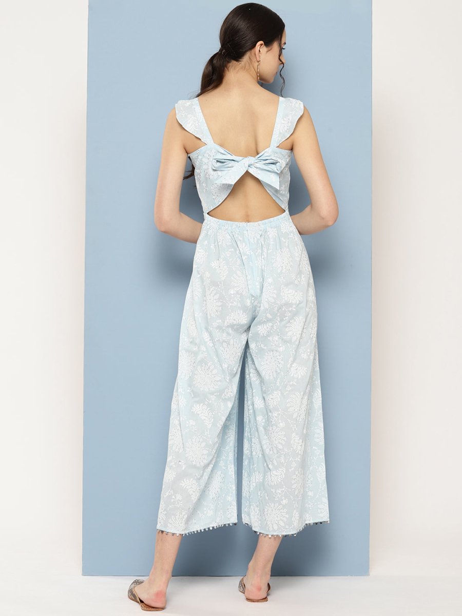Ahalyaa Printed Basic Jumpsuit with Ruffles | Swadesiicart