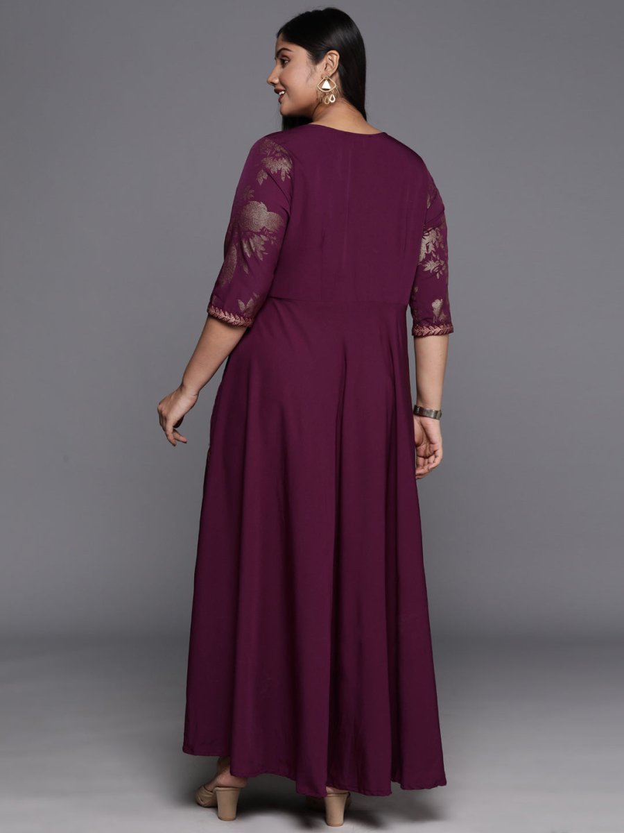 Ahalyaa Plus Size Floral Print Crepe Layered A-line Maxi Ethnic Dress | Swadesiicart