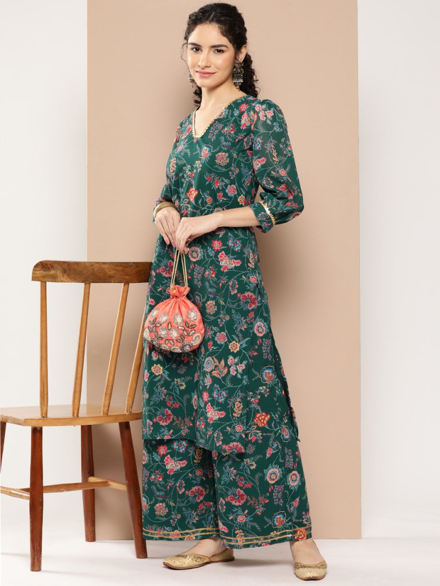 Ahalyaa Women Floral Printed Regular Gotta Patti Kurta with Palazzos | Swadesiicart