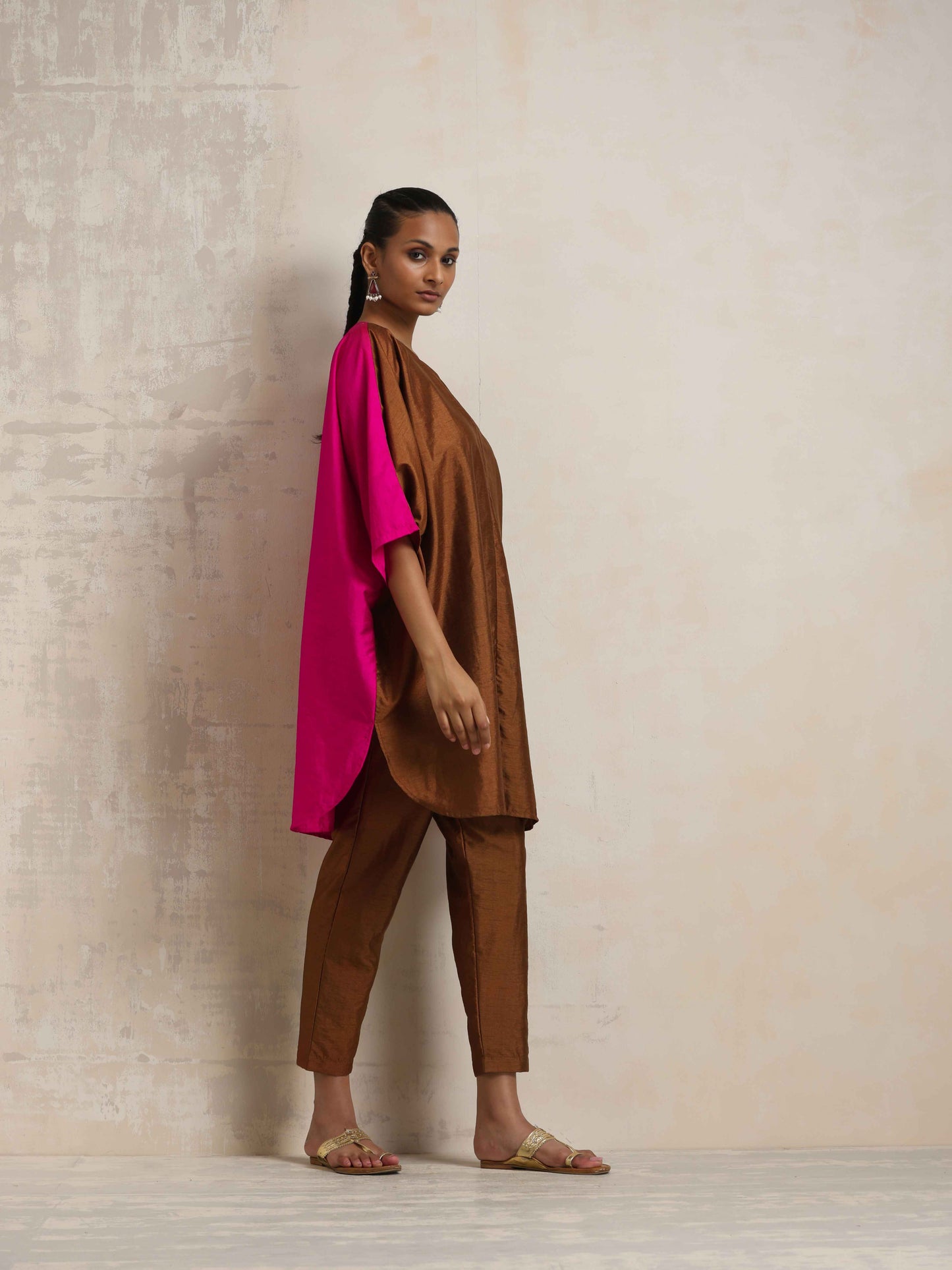 trueBrowns Brown Silk Co-ord Set - Swadesiicart