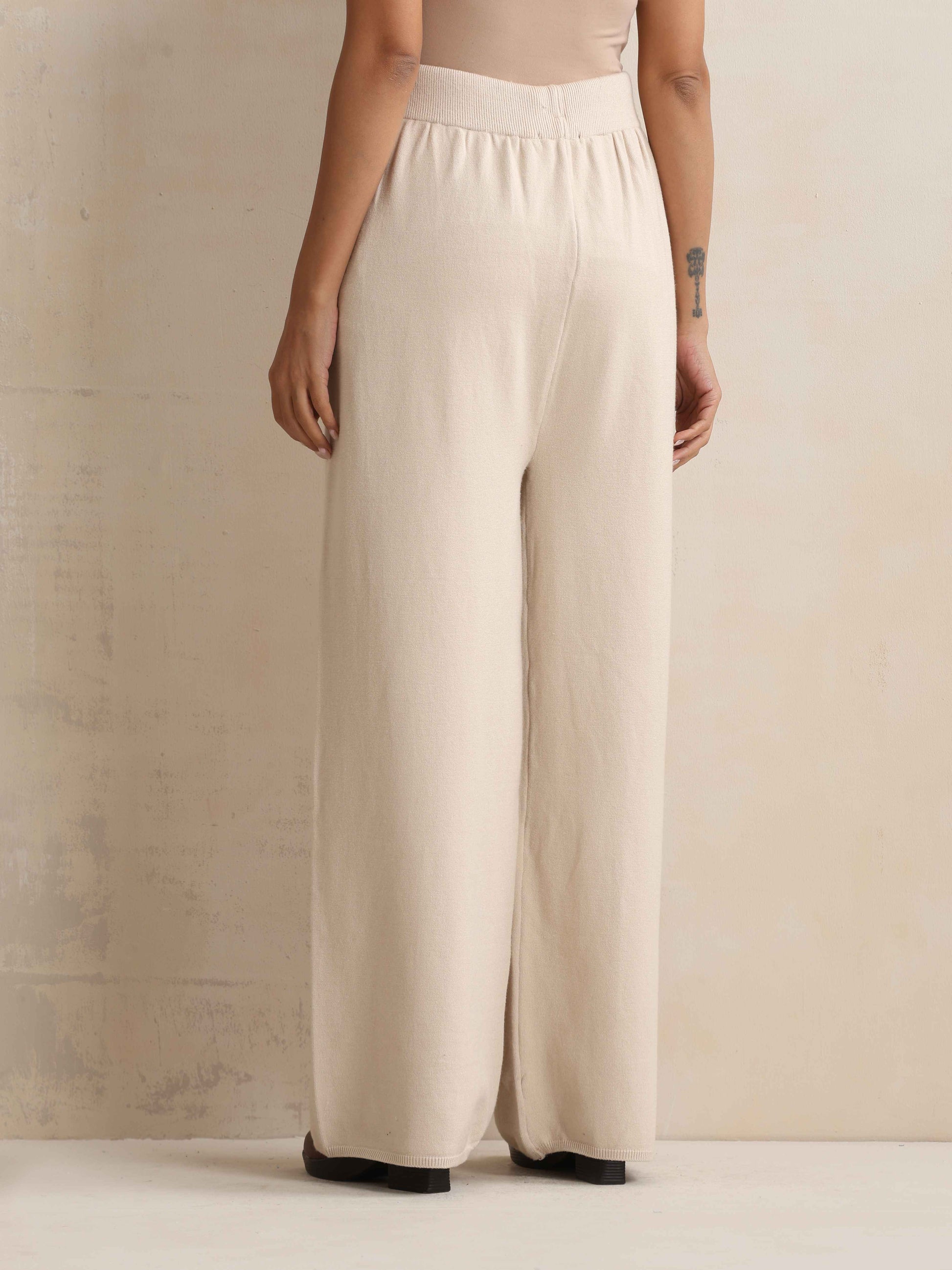 trueBrowns Ivory Woollen Flared Pants | Swadesiicart