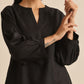 trueBrowns Black Slub Relaxed Placket Co-Ord Set - Swadesiicart