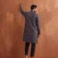 trueBrowns Men's Black Floral Printed Kurta | Swadesiicart