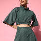 InWeave Women's Hunter Green Gold Crop Top With Side Slit Skirt - Swadesiicart