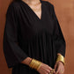 trueBrowns Black Metallic Flared Anarkali Kurta Set | Swadesiicart