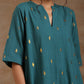trueBrowns Deep Sea Gold Cotton Relaxed High-Low Kurta Set | Swadesiicart