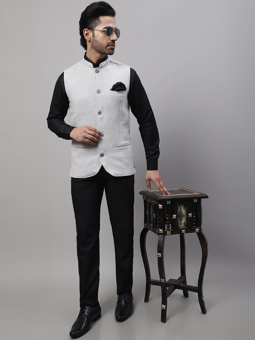 Even Apparels Men's Grey Pure Wool Nehru Jacket | Swadesiicart