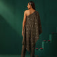 trueBrowns Grey Diamond Viscose Silk One-Shoulder Kurta Pant Set | Swadesiicart