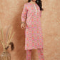 InWeave Women's Mauve Floral Jaal Gota Work Straight Kurta Pant Set - Swadesiicart