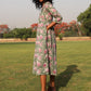 trueBrowns Sage Cotton Block Print Lapel Collared Dress | Swadesiicart