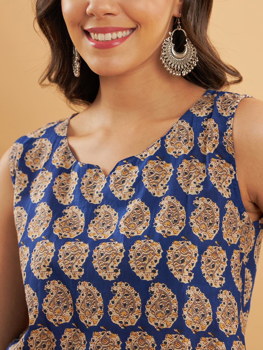 InWeave Ink Blue Small Paisley Kalamkari W/U Top - Swadesiicart