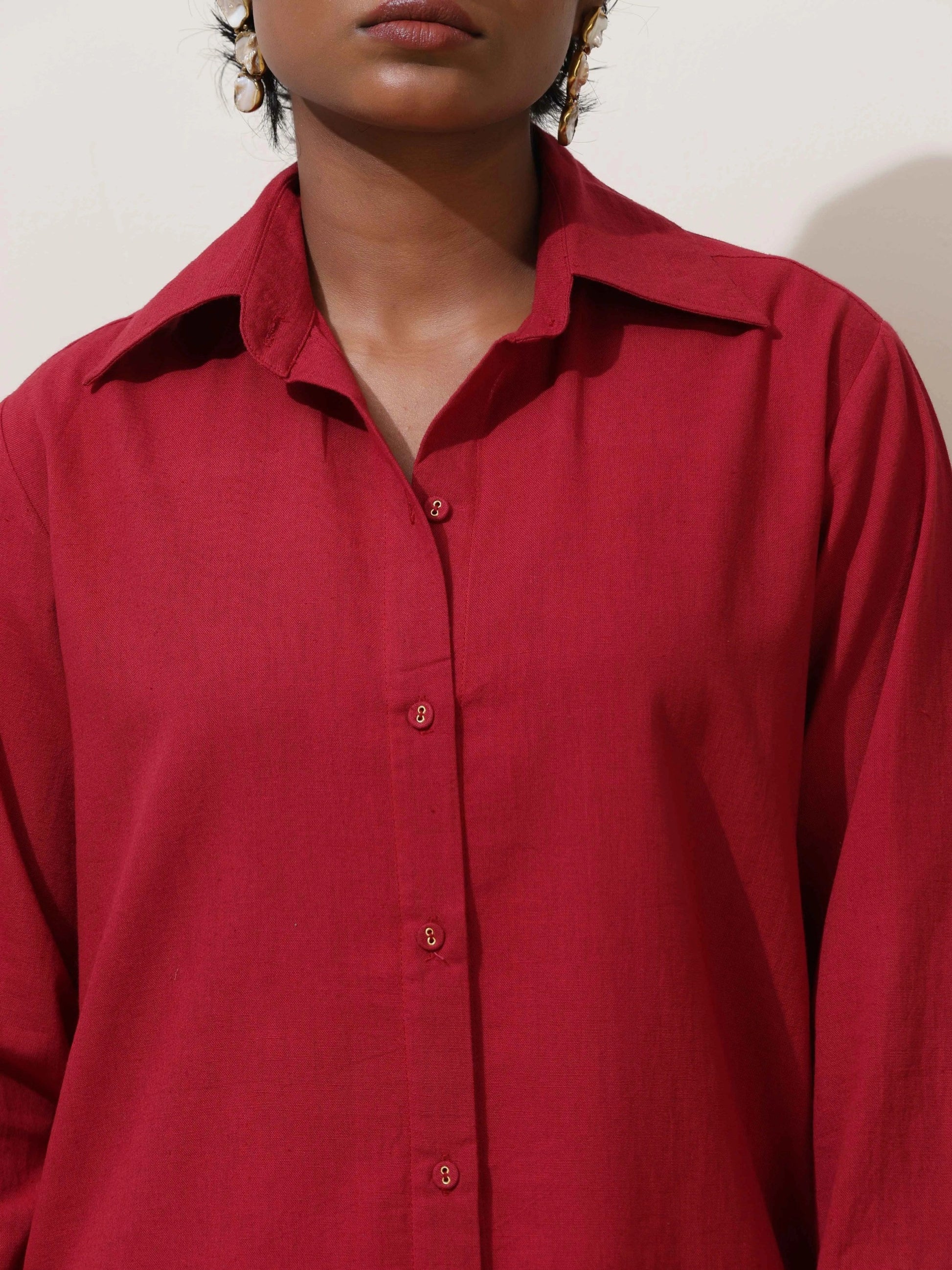 trueBrowns Maroon Cotton Linen Co-Ord Set - Swadesiicart