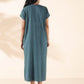 trueBrowns Turquoise Cotton Dobby Dress | Swadesiicart