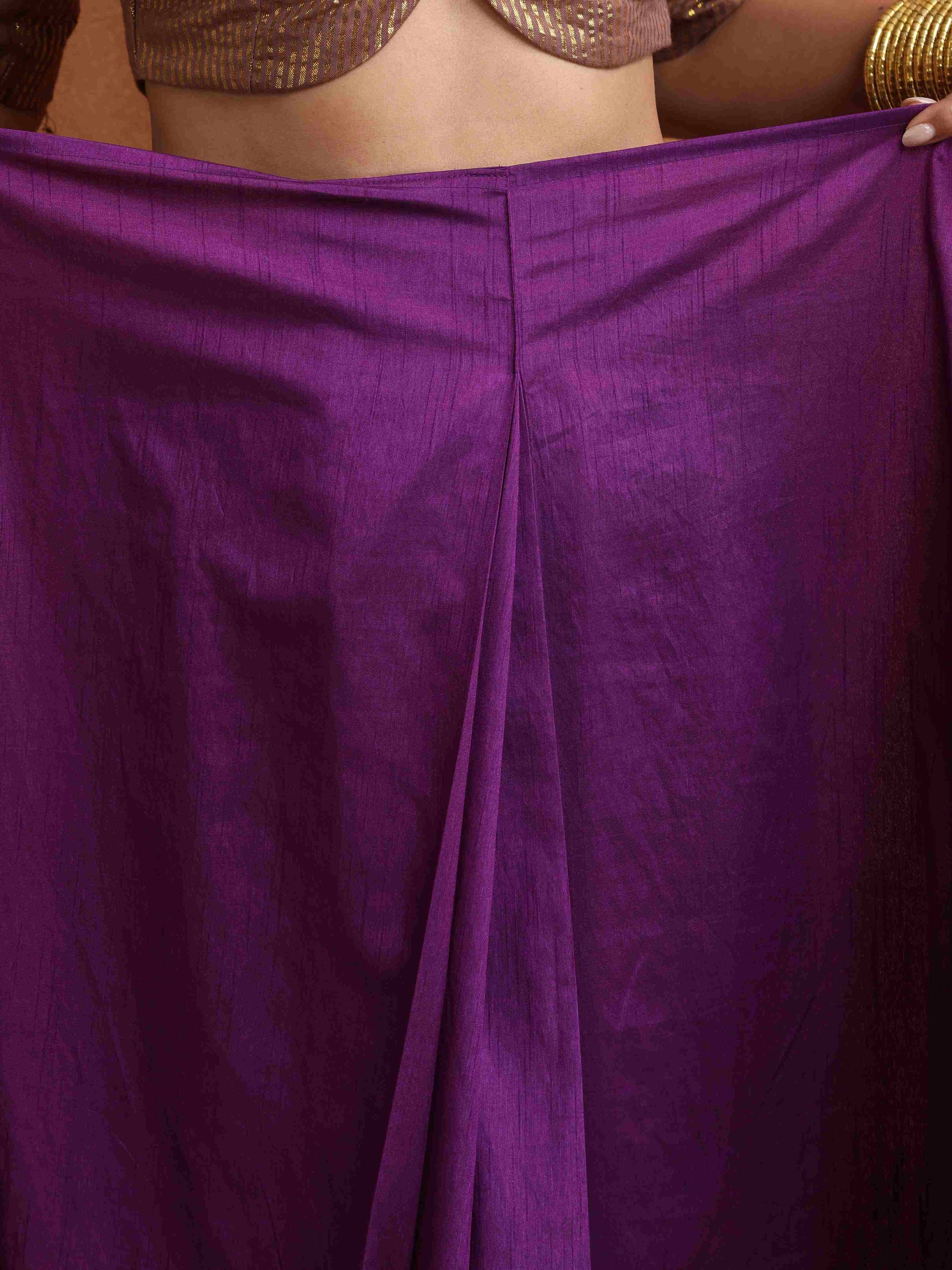trueBrowns Purple Silk Ready To Wear Saree | Swadesiicart