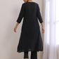 trueBrowns Black Dobby Neck Pleat Kurta Pant Set | Swadesiicart