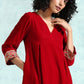 trueBrowns True Red Velvet Yoke Kurta | Swadesiicart