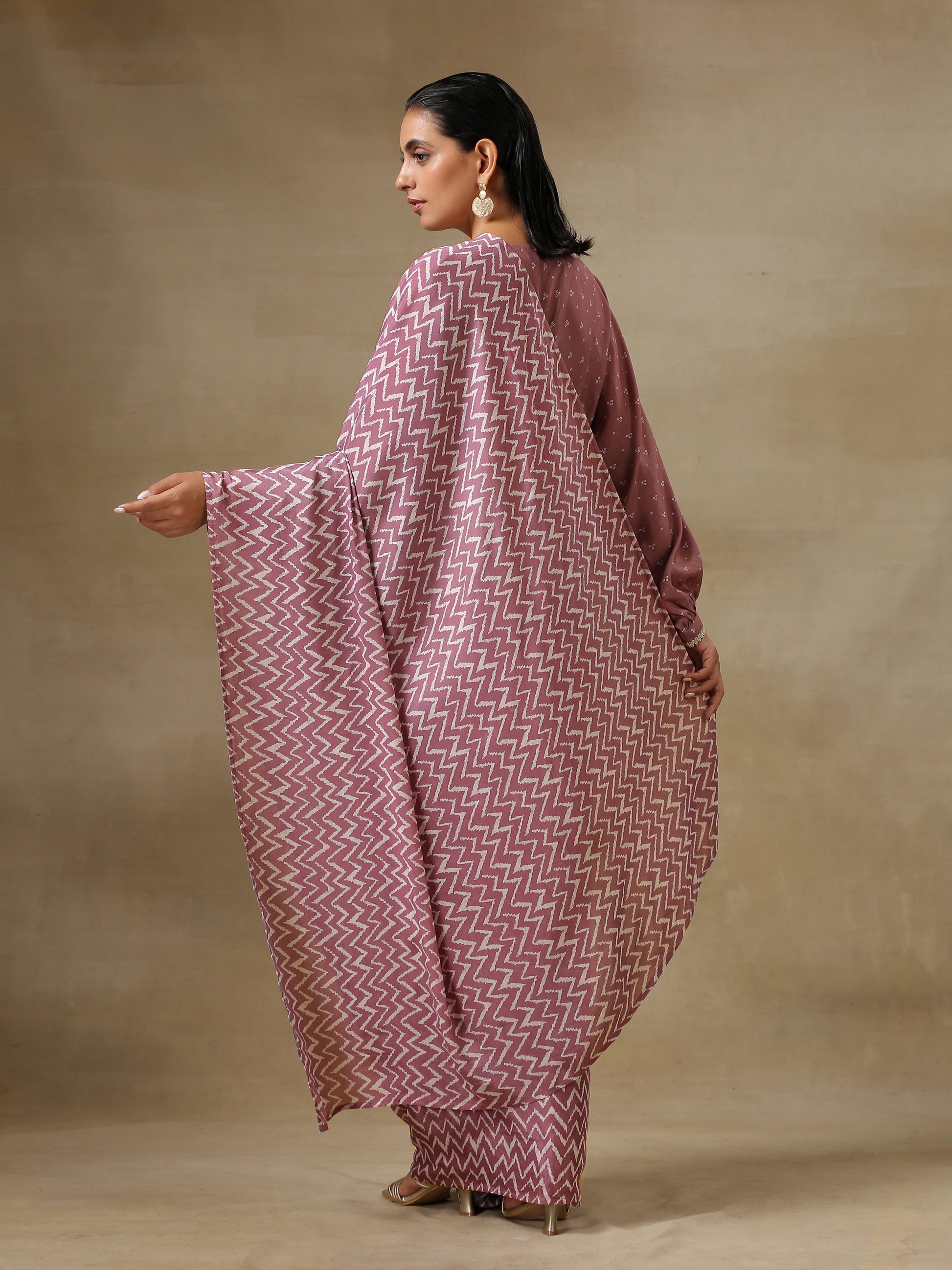 trueBrowns Dark Mauve Bandhani Printed SilkReady to Wear Saree | Swadesiicart