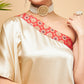 InWeave Women's Beige Red Brocade Oneshoulder Top Satin W Palazzo Set - Swadesiicart