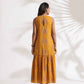 trueBrowns Mustard Cotton Print Tier Dress | Swadesiicart