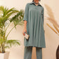 InWeave Women's Light Mint Collared Neck Flared Kurta Pant Set - Swadesiicart