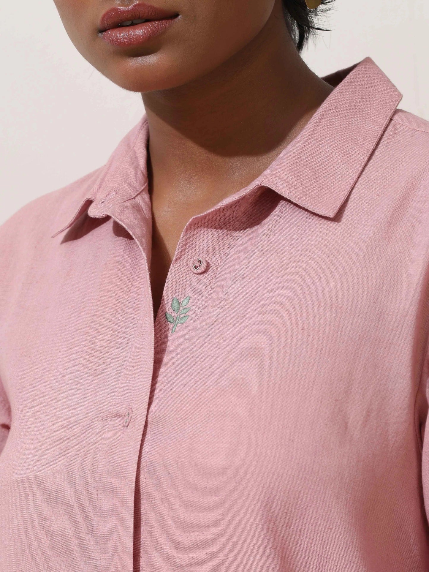 trueBrowns Pink Cotton Linen Dress | Swadesiicart