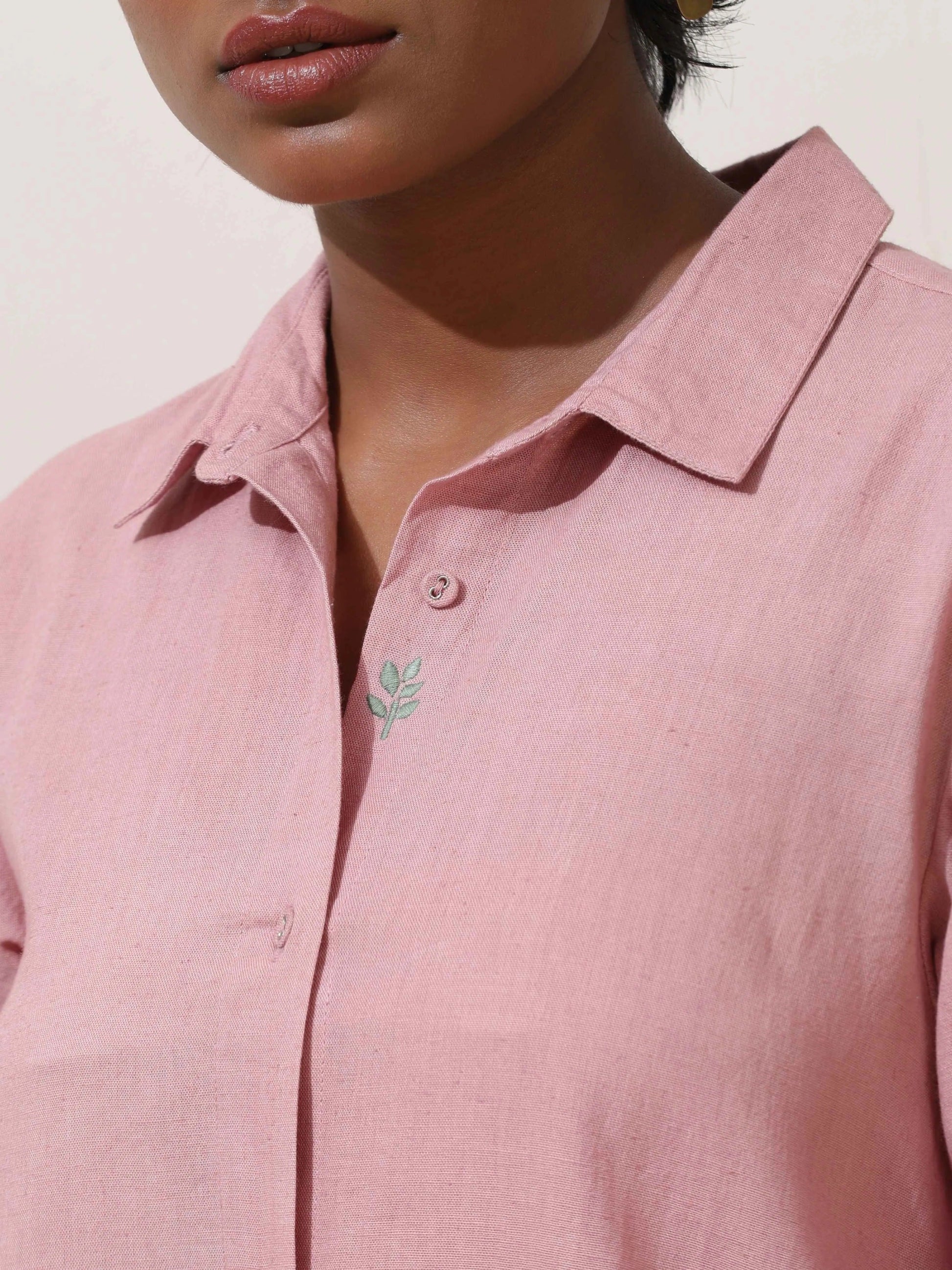 trueBrowns Pink Cotton Linen Dress | Swadesiicart