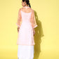 InWeave Women's Cream Strappy Kurta Set With Peach Organza Cape - Swadesiicart