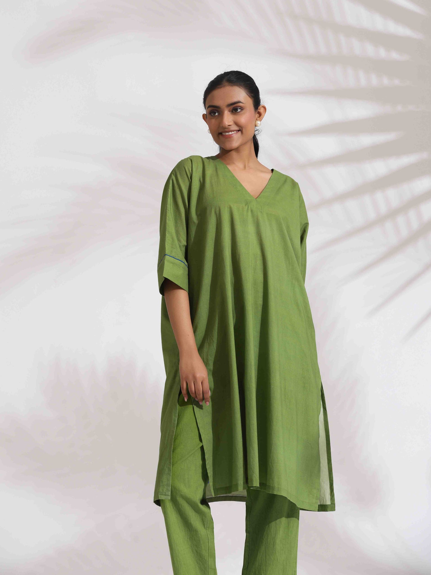 trueBrowns Green Cotton Placement Print Kurta Co-ord Set - Swadesiicart