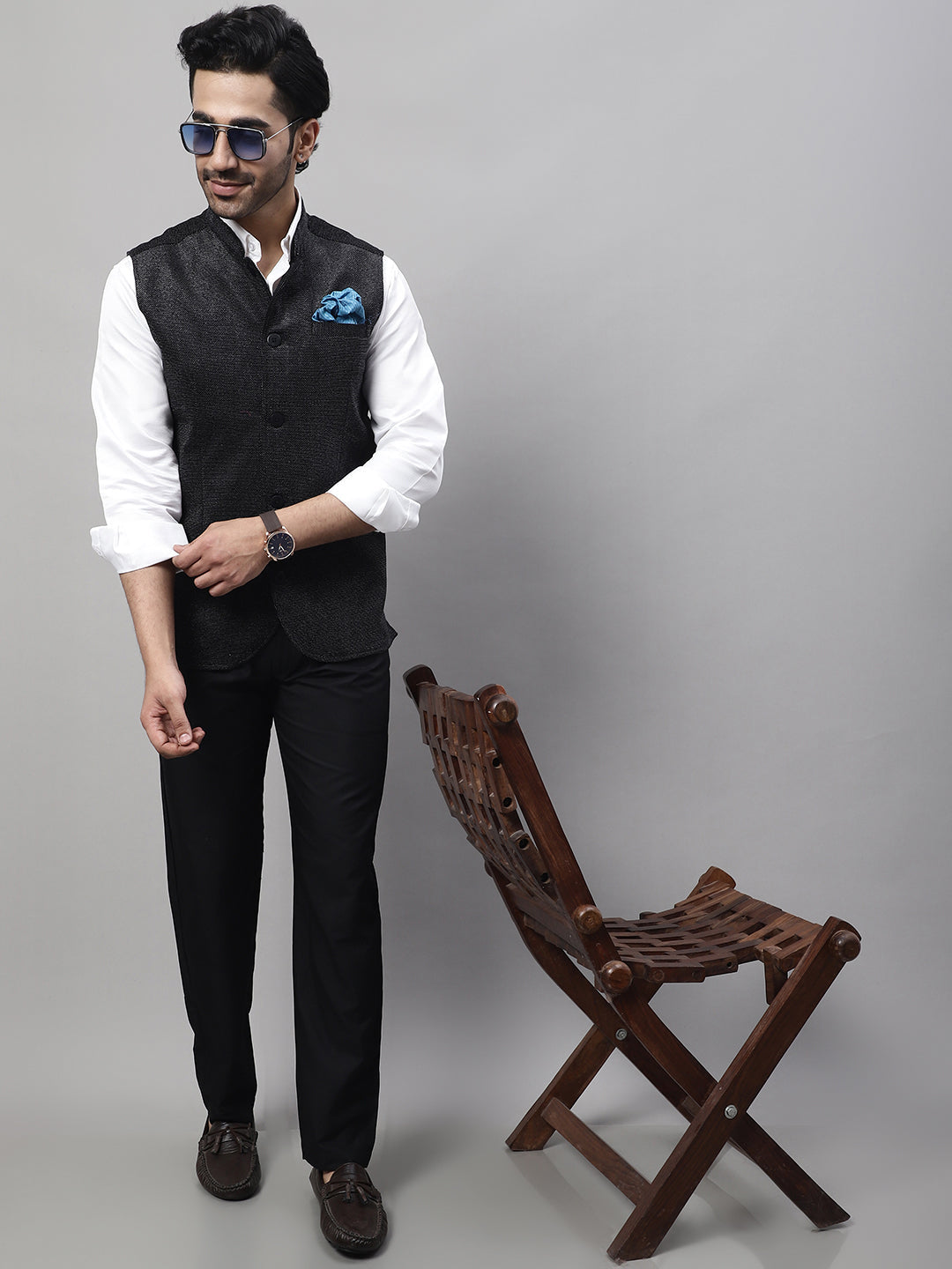 Even Apparels Men's Black Nehru Jacket With Welt Pockets | Swadesiicart