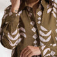 trueBrowns Olive Green Cotton Print Shirt Dress | Swadesiicart