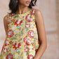trueBrowns Yellow Overall Floral Block Print Cotton Sleeveless Kurta Pant Set | Swadesiicart