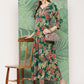 InWeave Women's Green Tropical Print Gota Long Dress - Swadesiicart