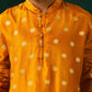 trueBrowns Men's Mustard Geometric Floral Viscose Silk Long Kurta | Swadesiicart