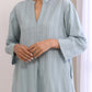 trueBrowns Eggshell Blue Dobby Relaxed Fit Co-Ord Set - Swadesiicart