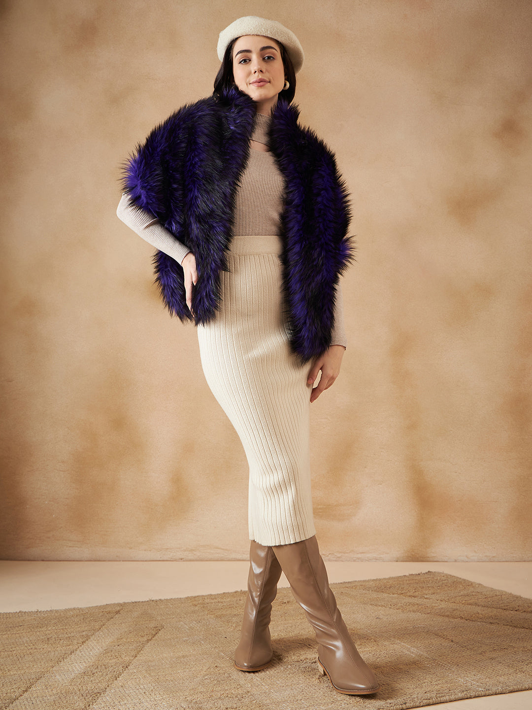 InWeave Purple Black Faux Fur Cape - Swadesiicart
