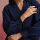 trueBrowns Dark Blue Cotton Dobby Dress | Swadesiicart