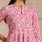 trueBrowns Pink Overall Floral Block Print Cotton Flared Kurta Pant Set | Swadesiicart