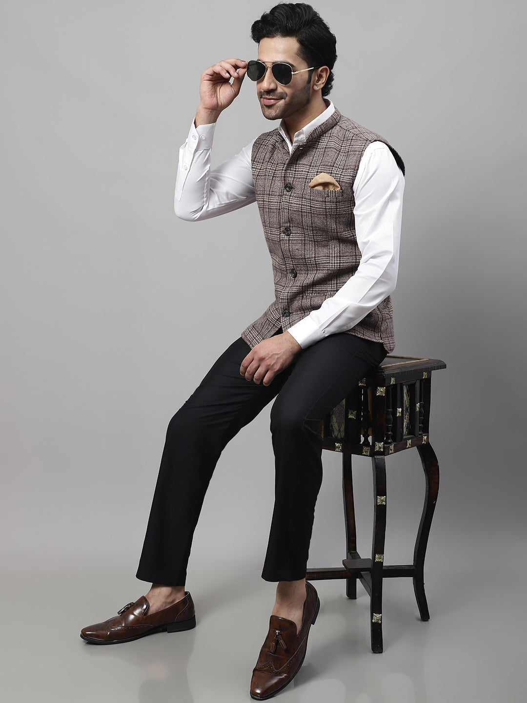 Even Apparels Men's Beige Pure Wool Nehru Jacket | Swadesiicart