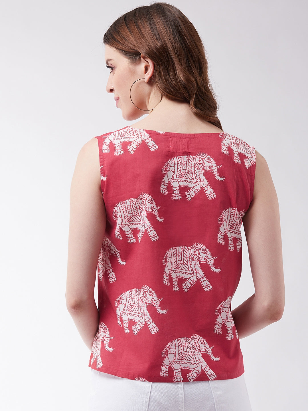 InWeave Red Elephant Sleeveless Top - Swadesiicart