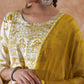 InWeave Women's White Mustard Lurex Leaf Print Patch Gota Kurta Set W Mustard Dupatta - Swadesiicart