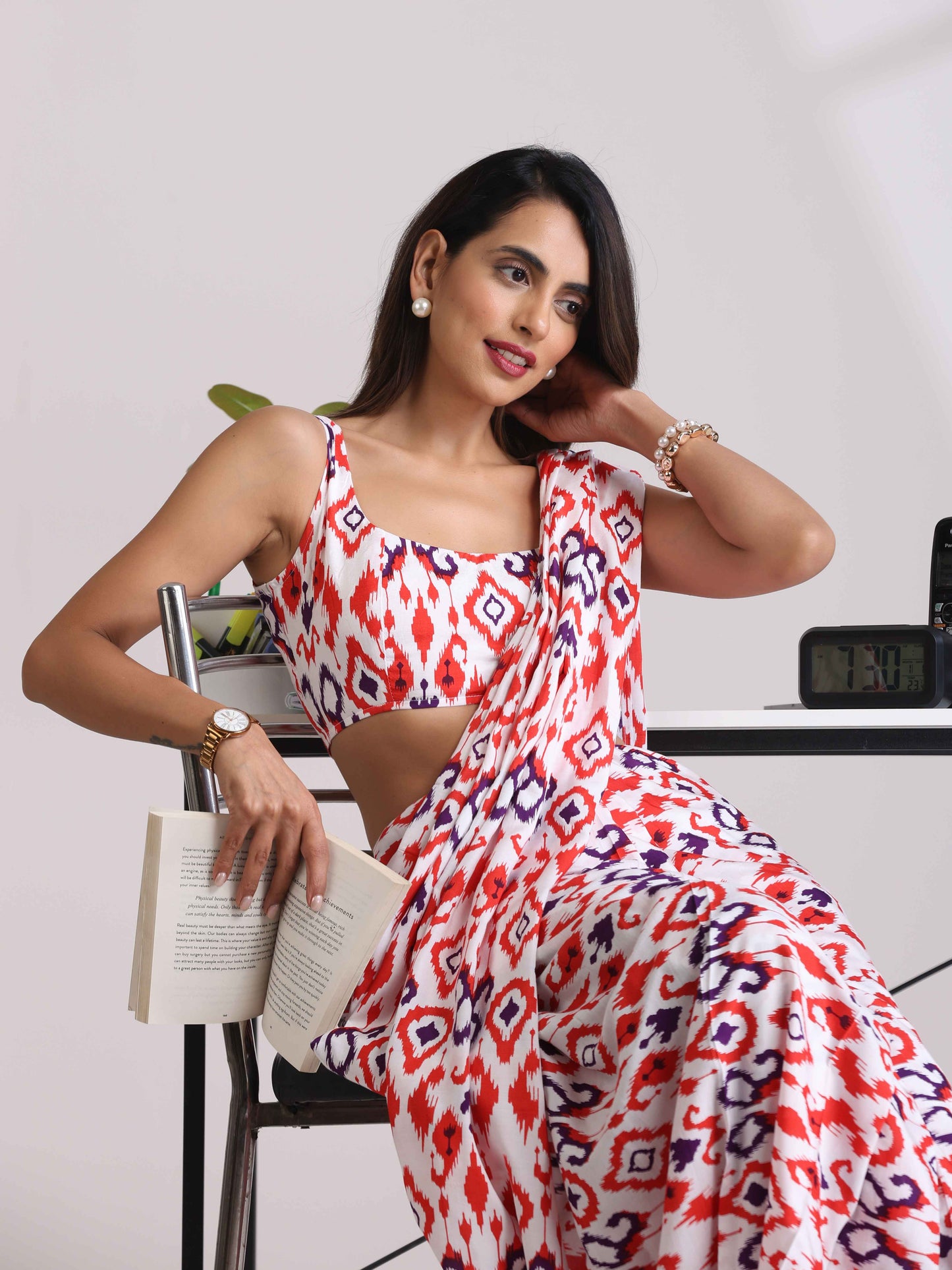 trueBrowns Carrot Muslin Ikat Sleeveless Blouse | Swadesiicart