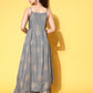 InWeave Women's Grey Gold Strappy Kurta Set - Swadesiicart