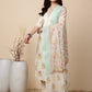 Antaran Cream Pure Cotton Floral Printed Kurta Pant And Dupatta Set - Swadesiicart