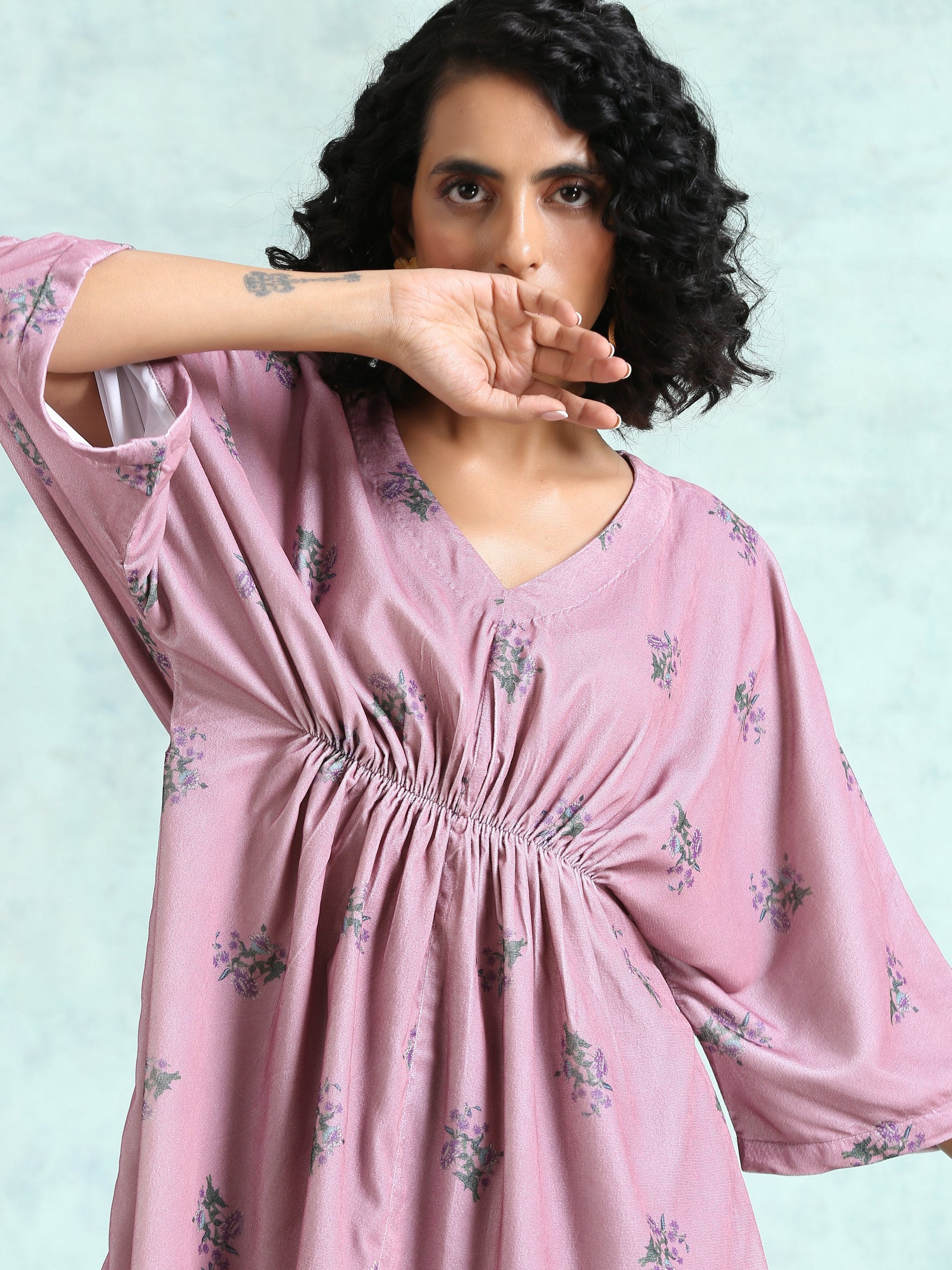 trueBrowns Light Mauve Printed Velvet Co-Ord Set - Swadesiicart