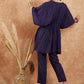 InWeave Women's Royal Blue Lurex V Neck Gota Kaftan Style Kurta Set - Swadesiicart
